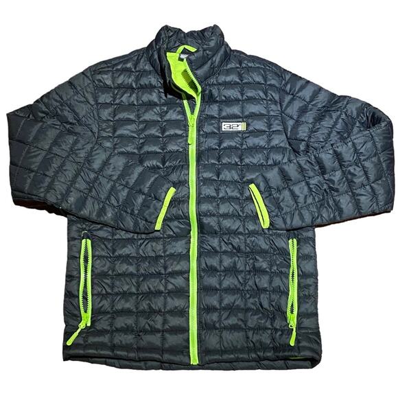 Weatherproof 32 Degree Black and Lime Green Puffer Jacket Boys Large - Picture 1 of 4
